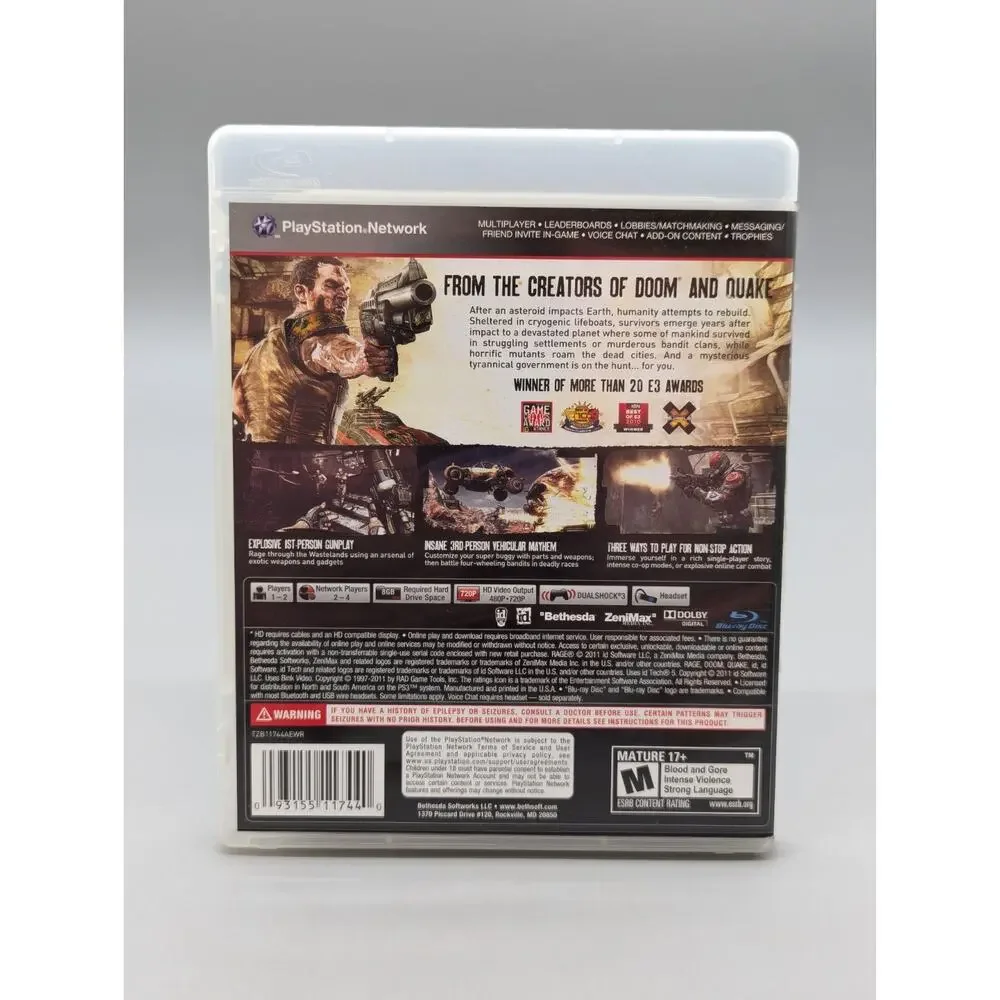Rage PlayStation 3 PS3 Complete Video Game Tested